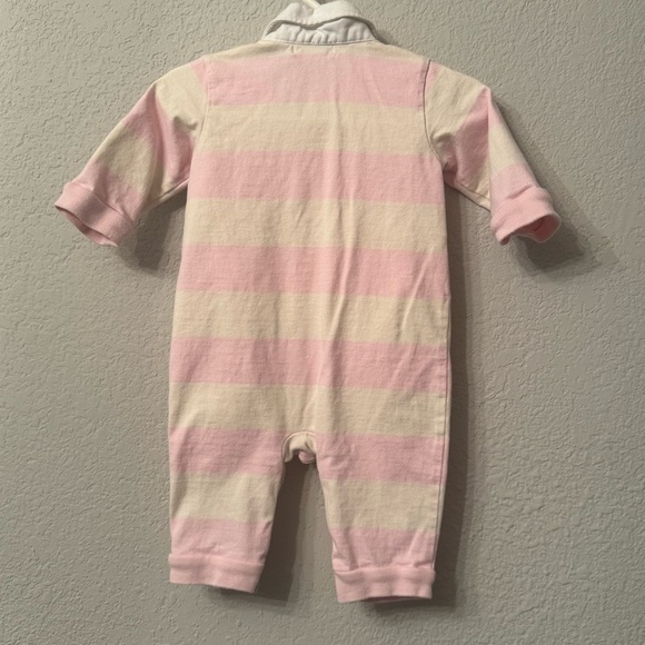 Kid's Ralph Lauren Light Pink Rugby Striped Collared Onesie - Picture 5 of 7